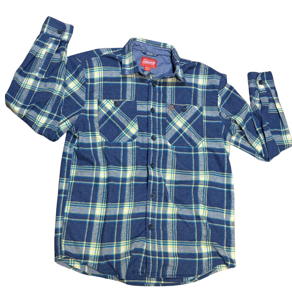 Coleman Workwear Men’s M Blue Plaid Flannel Shirt Cotton Hiking Outdoor